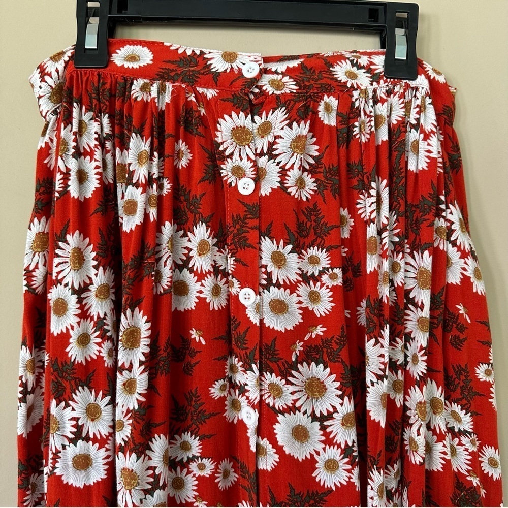 Red Daisy Maxi Skirt Pockets Women S Fall Cottagecore Flower Child Floral - Picture 10 of 12